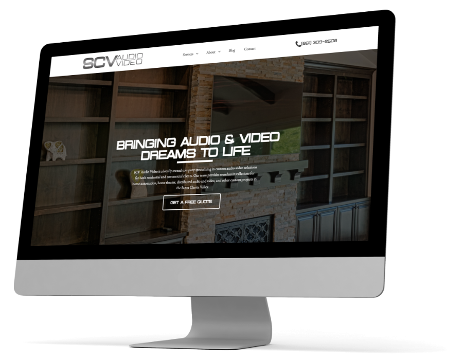 SCV Audio Video's first fold of their homepage.